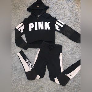 High waist legging with matching crop top hoodie (PINK) size XS